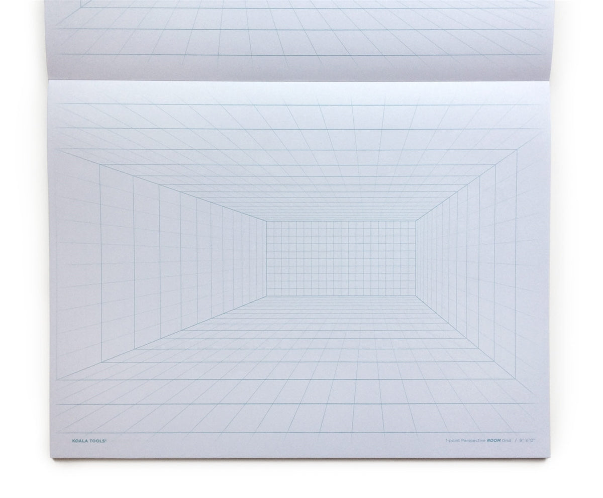 Koala Tools | Room Grid (1-Point) Large Sketch Pad | 11 x 17, 40 pp. - Perspective Grid Graph Paper for Interior Room