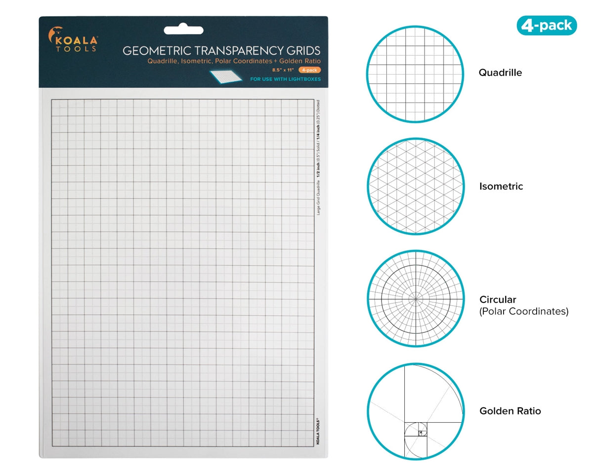 Koala Tools Quadrille Grid Transparency Sheets (Pack of 5) 8.5 inch x 11 inch | Overhead Projector Transparencies | Tracing Film for Sketching 