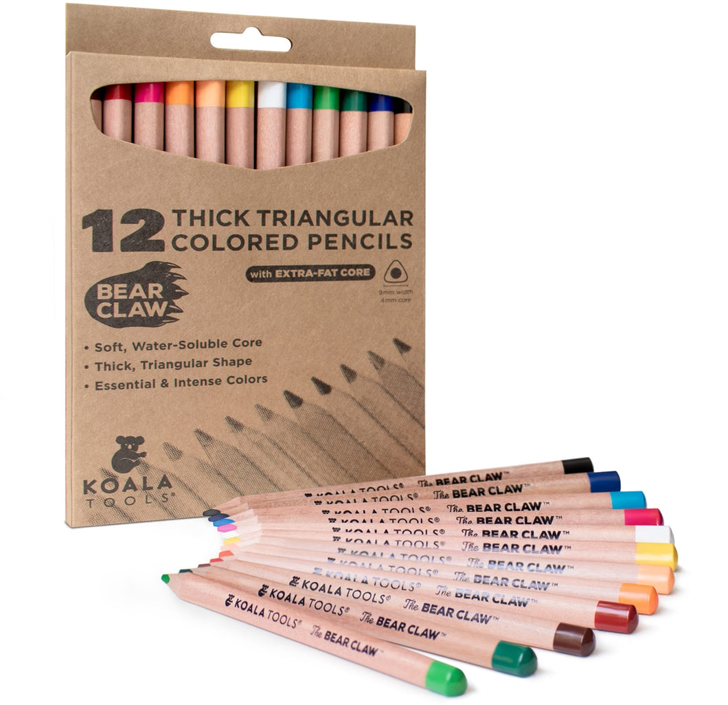 Koala Tools - Bear Claw Colored Pencils for Adults and Kids, Water Soluble Color Pencils with Triangular Grip for Art and Shading, Large Coloring