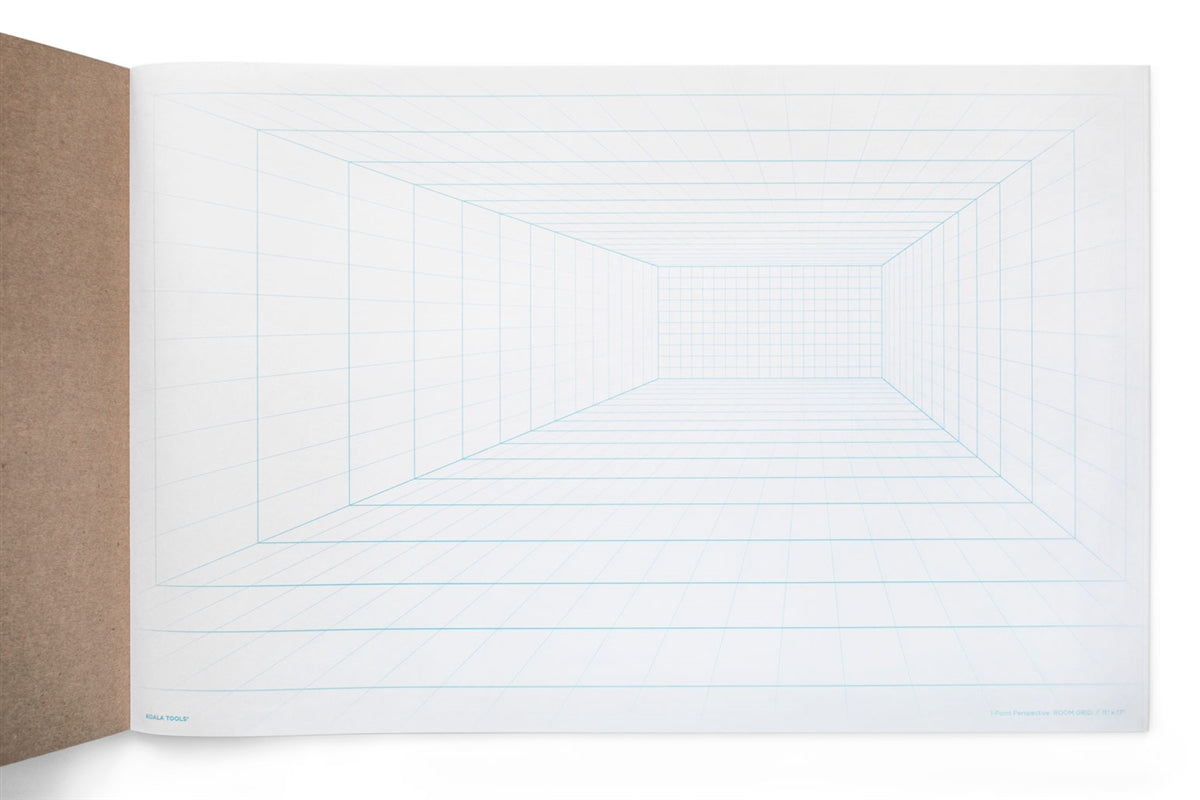 Koala Tools | Room Grid (1-Point) Large Sketch Pad | 11 x 17, 40 pp. - Perspective Grid Graph Paper for Interior Room